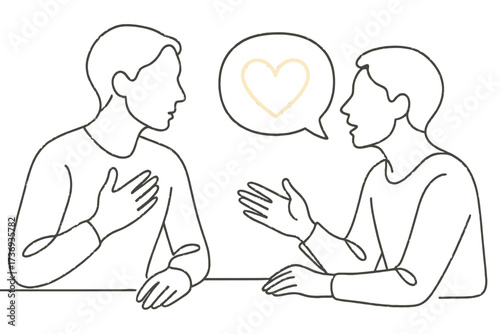 Men Sharing Heartfelt Conversation Emotional Dialogue Line Art