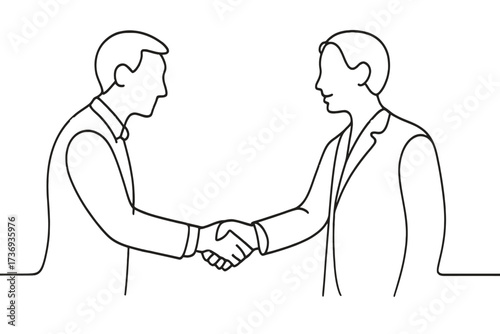 Two Businessmen Shaking Hands for Deal or Partnership, Continuous One Line Drawing

