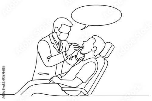 Continuous Line Art of Dentist Examining a Patient's Teeth