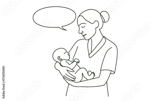 Continuous Line Art of Midwife Holding a Newborn Baby