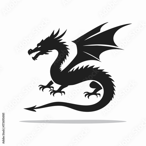 A majestic dragon in a dynamic pose, rendered in a modern minimalist artistic style, conveying strength and power in a fantasy mythological context.