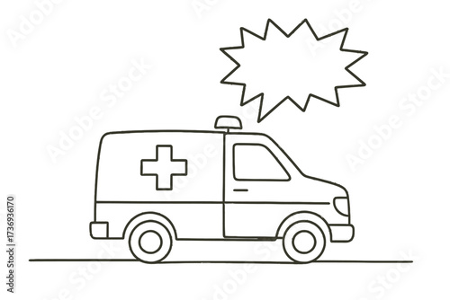 Single Line Sketch of an Ambulance with Emergency Star Burst