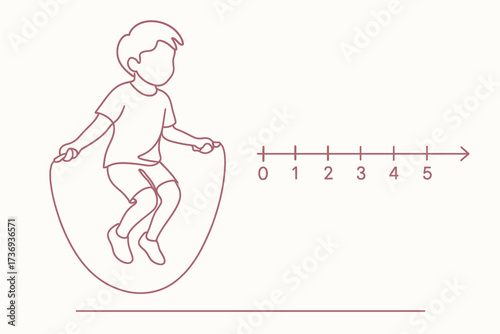 Boy Jumping Rope Next to a Number Line - Math, Exercise, and Counting Line Art