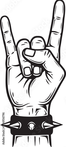 Hand Making Rock and Roll Sign with Spiked Bracelet gesture music