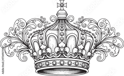 Luxurious Baroque Style Royal Crown Illustration.