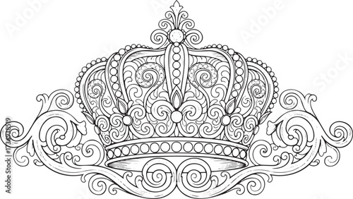 Luxurious Baroque Style Royal Crown Illustration.
