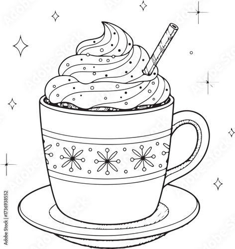 Hot Chocolate With Whipped Cream And Straw illustration vector