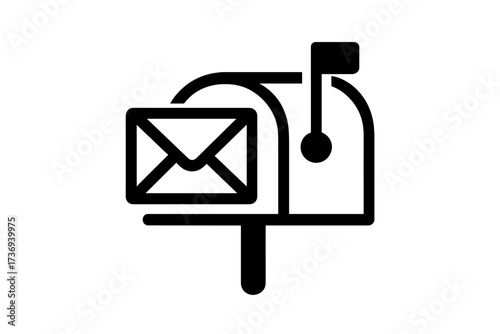 Mailbox icon with an envelope for sending or receiving mail. Vector illustration for concepts of communication, postal service, delivery, letter, correspondence, and messaging.