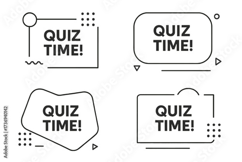 Quiz time vector banner set. Modern geometric frame collection for trivia night, contest, or game show. Abstract line art text box design for questions and answers.