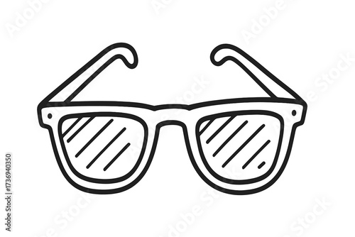 Hand drawn sunglasses vector illustration. Simple doodle sketch line art icon for summer fashion. Eyewear accessory for sun protection. Isolated black and white graphic design element.