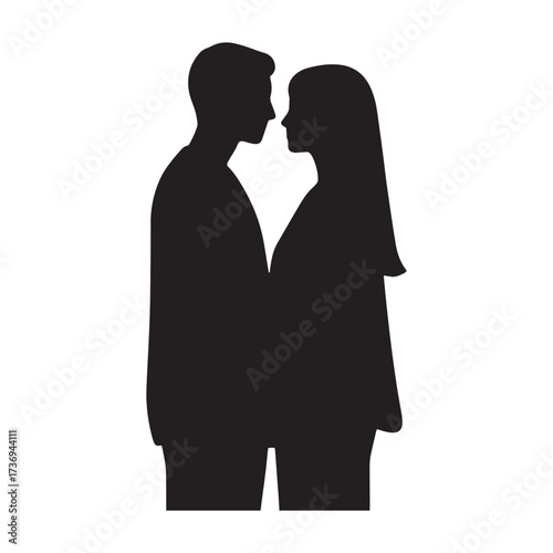 Black silhouette of a couple facing each other intimately