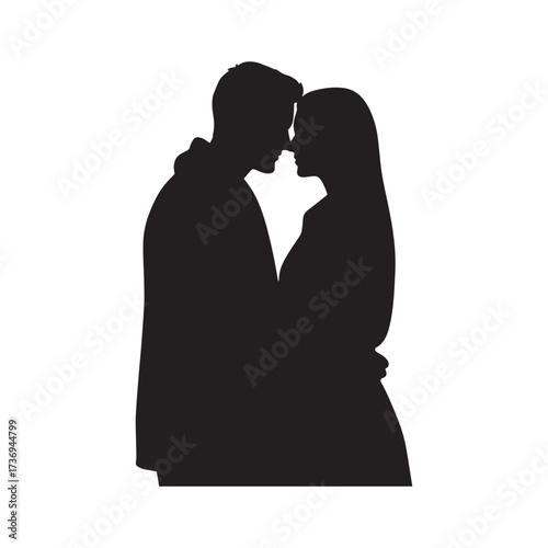Couple in silhouette with heads touching embrace love