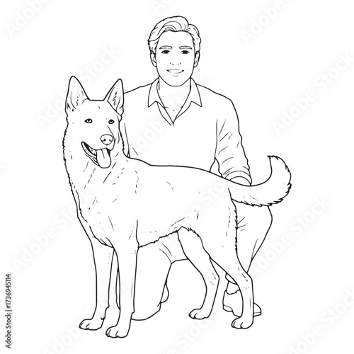 Man and German Shepherd dog posing together animal