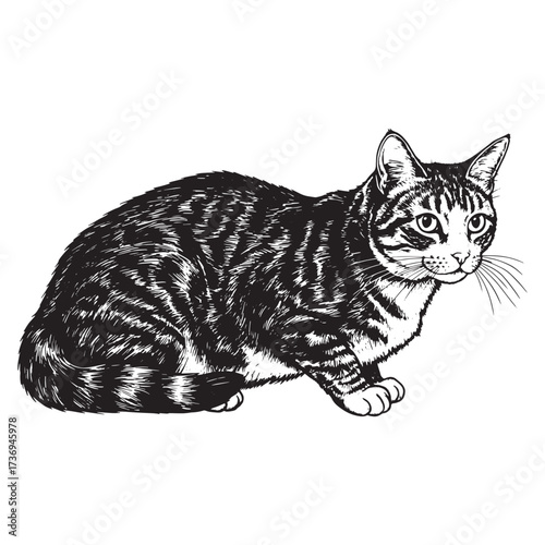Tabby cat sketch with white background animal feline