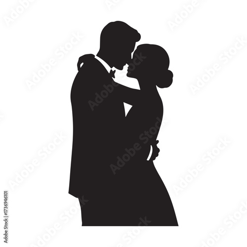 Wedding couple embracing in silhouette embrace love