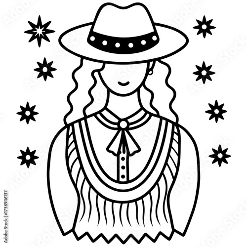 Elegant Boho Chic Line Drawing Vector Isolated on White