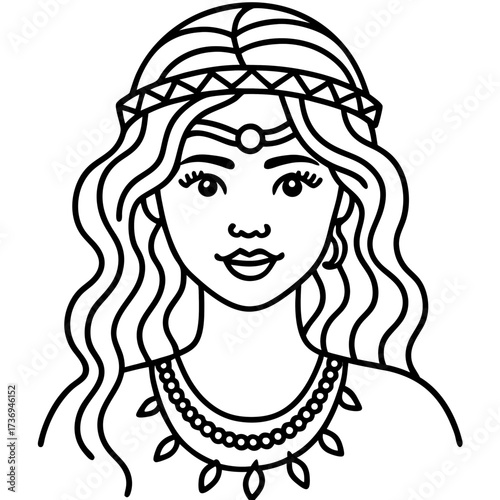 Elegant Boho Chic Line Drawing Vector Isolated on White