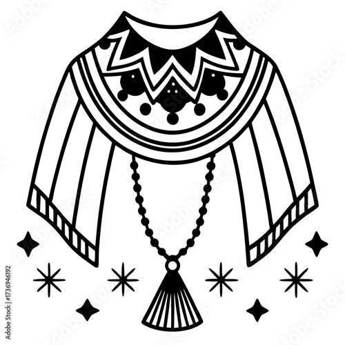 Elegant Boho Chic Line Drawing Vector Isolated on White