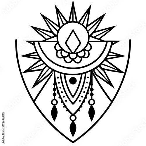 Elegant Boho Chic Line Drawing Vector Isolated on White