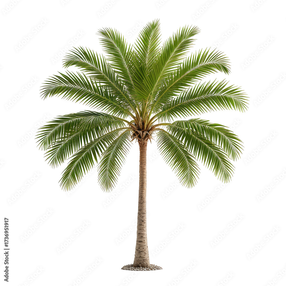 Fototapeta premium Isolated palm tree with lush green fronds and brown trunk