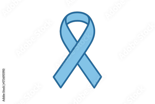 Light blue awareness ribbon vector line icon. Symbol of prostate cancer awareness month, men's health, colon cancer. Charity support for medical disease campaign concept.