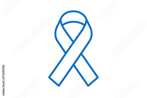Blue awareness ribbon vector line icon. Symbol of support for prostate cancer, colon cancer, child abuse prevention, and arthritis awareness. Health care solidarity sign.