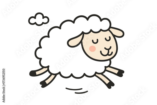 Cute sheep doodle vector illustration. Happy jumping lamb for night sleep, sweet dreams, and farm concepts. Adorable cartoon character for kids. Isolated animal clipart design.