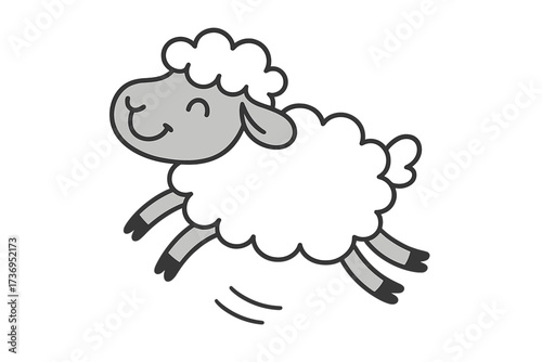 Cute sheep doodle. Vector illustration of a happy jumping lamb for night sleep or farm subjects. Cartoon animal for kids nursery decor. Sweet dreams bedtime concept graphic.