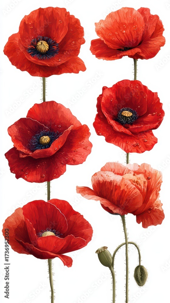 Obraz premium Beautiful red poppies arranged artistically with delicate details, showcasing their vibrant colors and intricate features