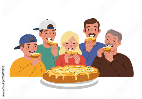 Cheesy bread brings families together in a heartwarming moment. Perfect for food blogs, familyrelated content, or advertising campaigns.