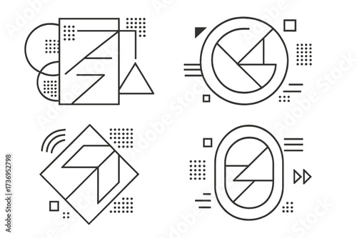 Abstract geometric vector shapes collection. Minimalist line icons set. Modern graphic design elements. Universal trend futuristic forms for logo design and business branding.