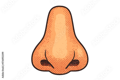 Human nose vector illustration in pop art comic style. Front view of a body part with color halftone texture. Anatomy concept, sense of smell organ isolated for design.