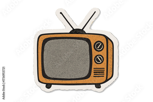 Halftone retro tv paper torn out sticker. Collage design element in trendy vintage magazine style. Vector illustration with vintage cutout shape. Cartoon old television.