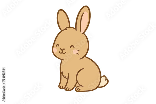 Cute rabbit for My First Easter greeting card. Adorable baby bunny character illustration. Hand-drawn vector graphic for kids, nursery decor, and baby shower invitations. Kawaii.