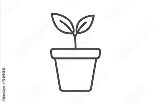 Plant sprout in pot thin line icon. Seedling growing concept. Vector symbol for growth, new life, gardening, nature, ecology, environment, organic, bio, startup, investment, eco.