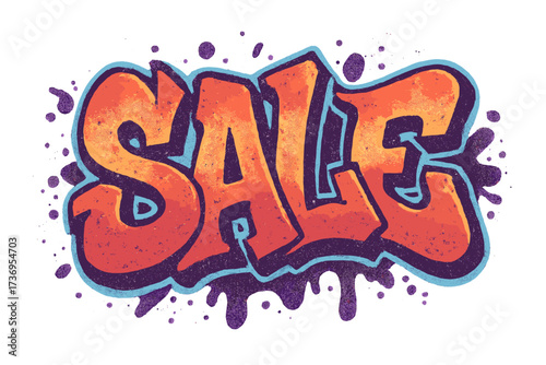 Sale graffiti lettering in 90s y2k street art style. Urban word for discount promotion and special offer. Textured hip hop spray paint vector illustration for marketing.