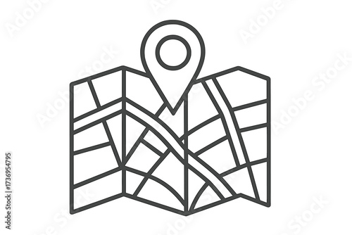 Map with city streets and GPS pin location. Vector thin line icon for concepts of map navigation, street and store finder. Geolocation pointer for direction and address.