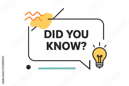 Modern graphic design text box with 'Did You Know?' text. Abstract shapes and minimal lightbulb icon. Vector banner for fun facts, interesting information, trivia, and quizzes.