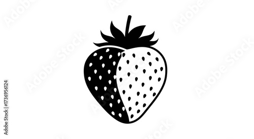 Monochrome Strawberry Illustration with Dual Tone Seeds Pattern Design