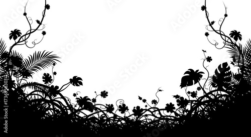 Silhouette tropical vegetation design element for diverse creative works