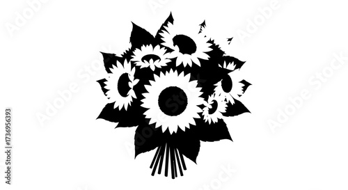 Striking sunflowers bouquet illustration in monochrome for versatile designs