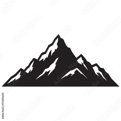 Black Silhouette of a Jagged Mountain Peak Keywords: mountain, peak, silhouette, black, white