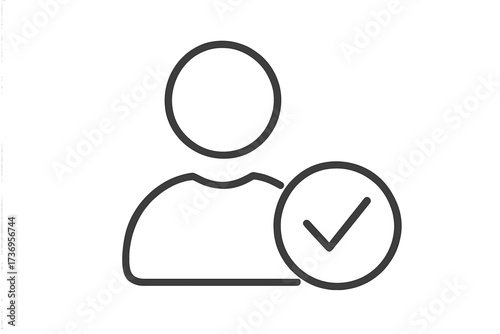 User profile verification icon with check mark. Vector concept for account accepted, authorized access, job hiring, and candidate selection. Approved person, verified member.