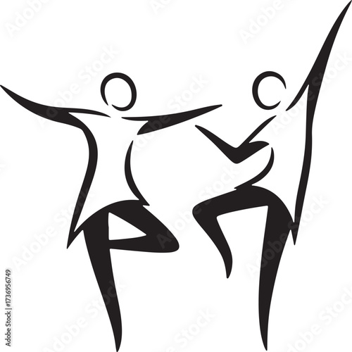 Stylized Black Silhouettes of Two Dancing Figures dance