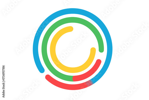 Colorful 360 degrees circle logo vector icon. Abstract round symbol for panoramic view or virtual tour. Modern circular line graphic element for design. Progress or loading sign.