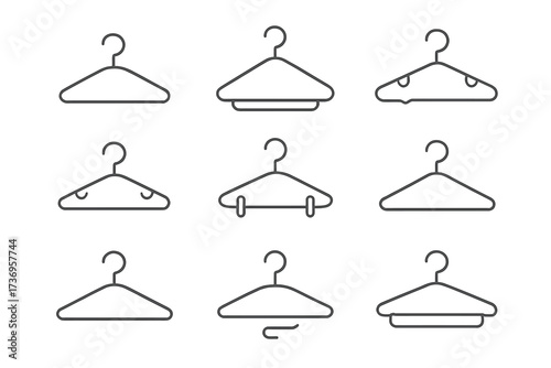 Hanger line icon set. Clothes and fashion symbol collection. Vector outline pictograms for closet, wardrobe, laundry, and retail store. App and web design element. Editable stroke.