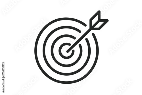 Target with arrow vector icon, bullseye aim accuracy symbol, goal achievement concept design, success and precision graphic element, business target illustration transparent background