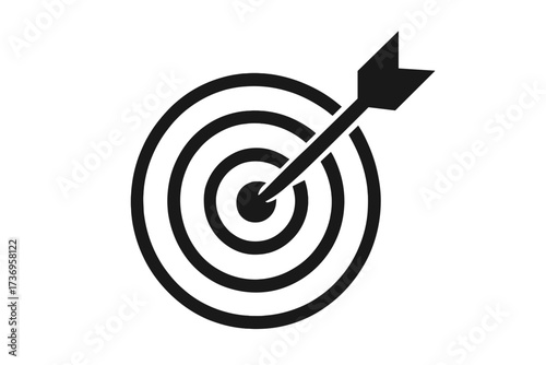 Target with arrow hitting bullseye, focus and goal achievement icon, dartboard accuracy vector illustration, precision aim concept, success and strategy symbol, transparent background