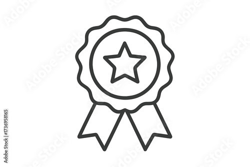 Quality premium product stamp seal. Vector trendy thin line icon illustration. Certified best choice award. Top guarantee badge with star and ribbon. Excellence symbol.