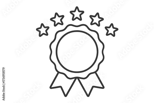 Five star quality seal vector icon. Premium product guarantee stamp. Certified best choice award medal. Top-rated service ribbon. Outline symbol for customer satisfaction.